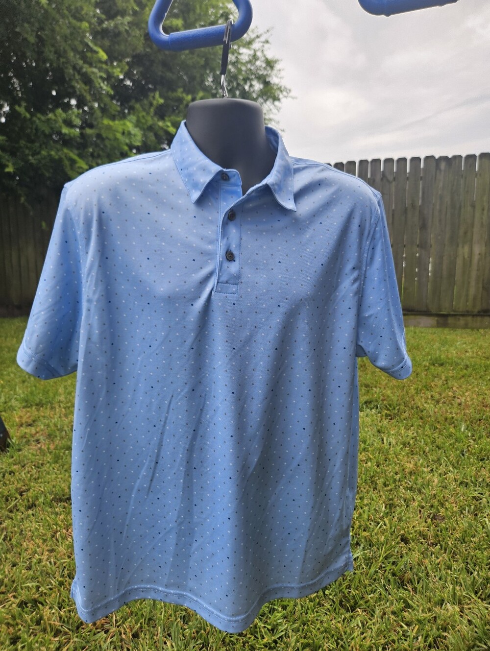 Tricots St Raphael Men’s L Polo Shirt Blue Geometric Micro Dot Short Sleeve Knit